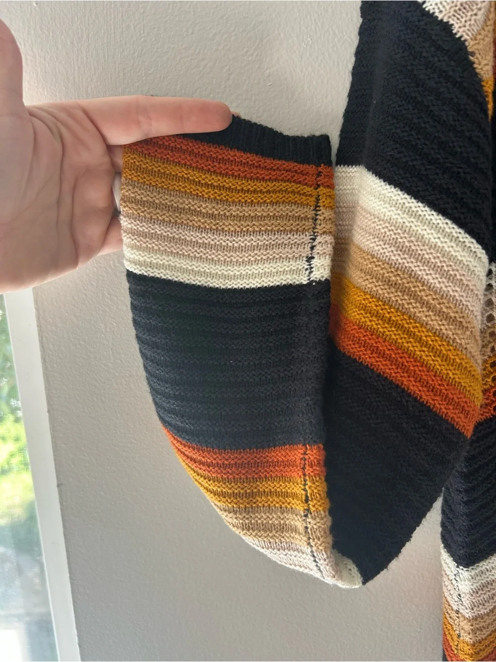 FCT With Love Boho Chevron Striped Knit Sweater Rust Mustard Black L